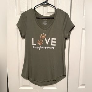 Sage green tee “love has four paws”